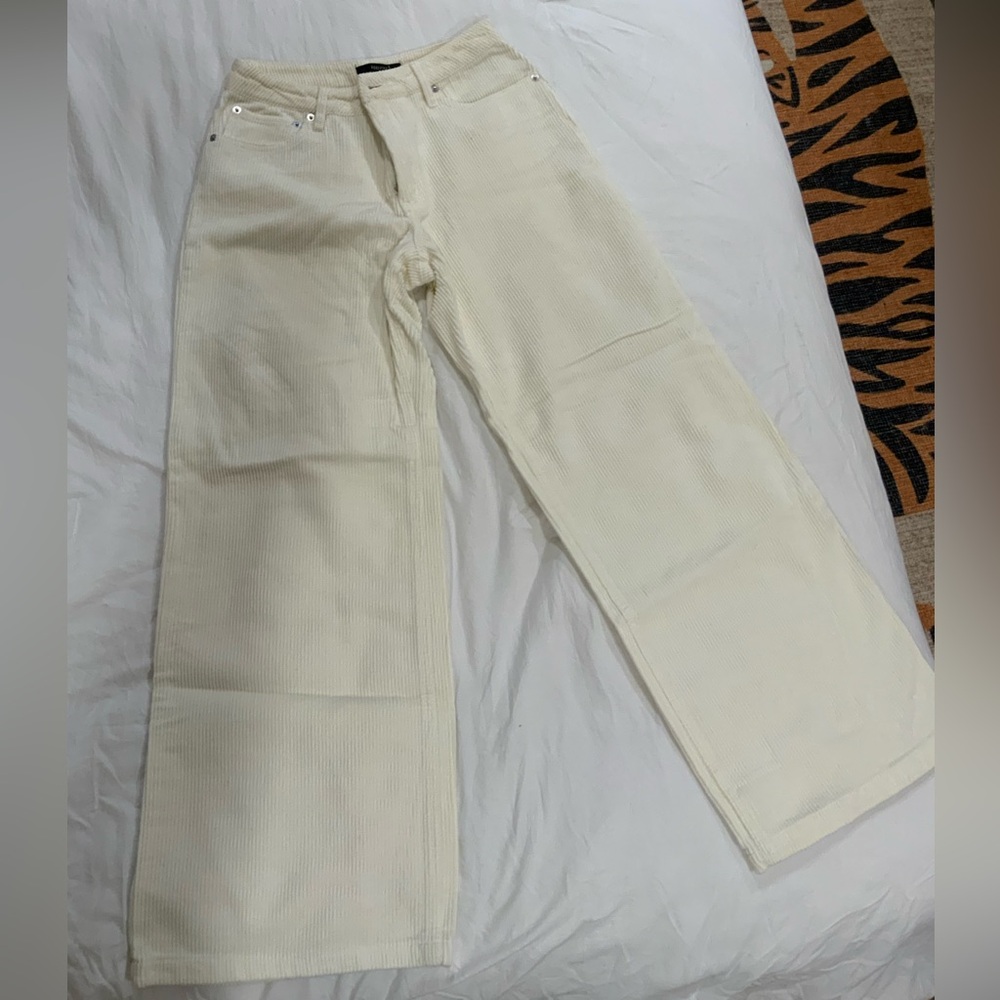 Forever 21 Wide leg high rise cream colored corduroy pants